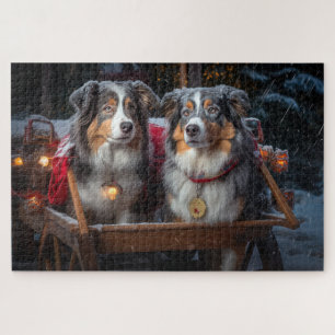 Australischer Schäferhund Schneebedeckter Schlitte