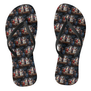 Australischer Schäferhund Schneebedeckter Schlitte Flip Flops