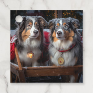 Australischer Schäferhund Schneebedeckter Schlitte Geschenkanhänger