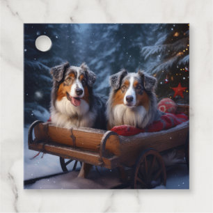 Australischer Schäferhund Schneebedeckter Schlitte Geschenkanhänger