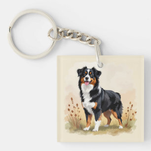Australischer Schäferhund Schwarz Tricolor Aussie Schlüsselanhänger