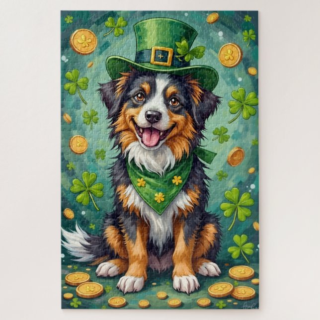 Australischer Schäferhund St. Patrick’s Day Glückl (Vertikal)