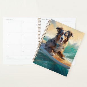 Australischer Schäferhund Strand Surfen Malerei Planer