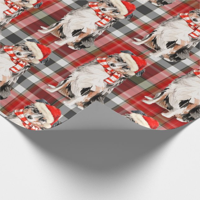 Australischer Schäferhund und Karierte Weihnachten Geschenkpapier (Ecke)