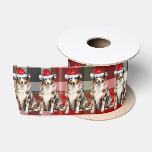 Australischer Schäferhund und Karierte Weihnachten Satinband (Spule)