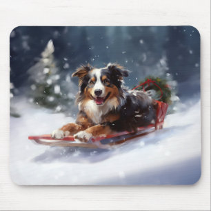 Australischer Schäferhund Weihnachten Schnee Winte Mousepad