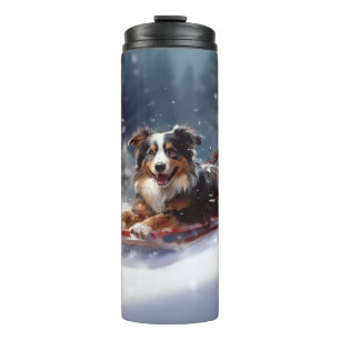 Australischer Schäferhund Weihnachten Schnee Winte Thermosbecher
