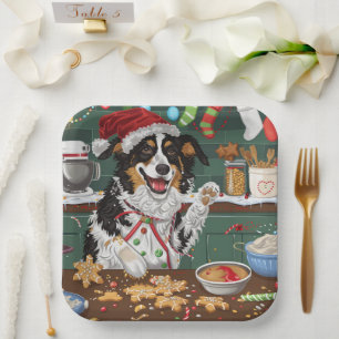 Australischer Schäferhund Weihnachtsbäckerei Weihn Pappteller