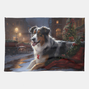 Australischer Schäferhund Weihnachtsfestzeit Geschirrtuch