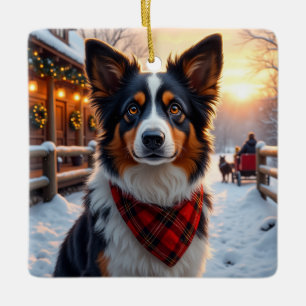Australischer Schäferhund Weihnachtskunst Keramikornament