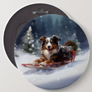 Australischer Schäferhund Weihnachtsschnee im Wint Button