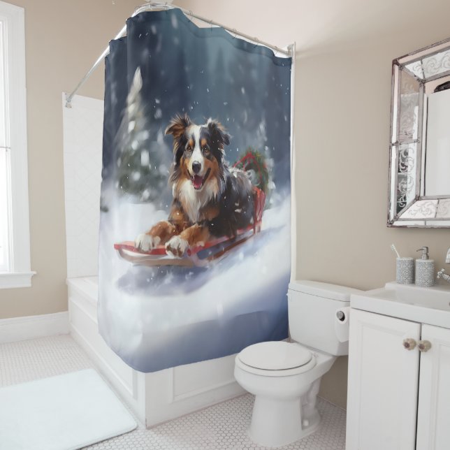 Australischer Schäferhund Weihnachtsschnee im Wint Duschvorhang (Beispiel)
