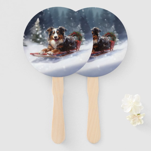 Australischer Schäferhund Weihnachtsschnee im Wint Fächer (Vorne und Hinten)