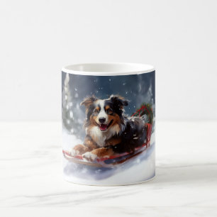 Australischer Schäferhund Weihnachtsschnee im Wint Kaffeetasse