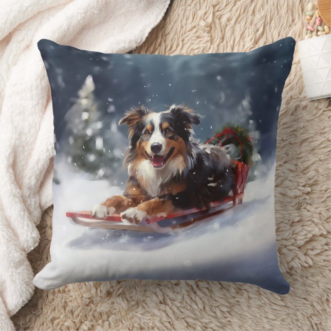 Australischer Schäferhund Weihnachtsschnee im Wint Kissen (Decke)
