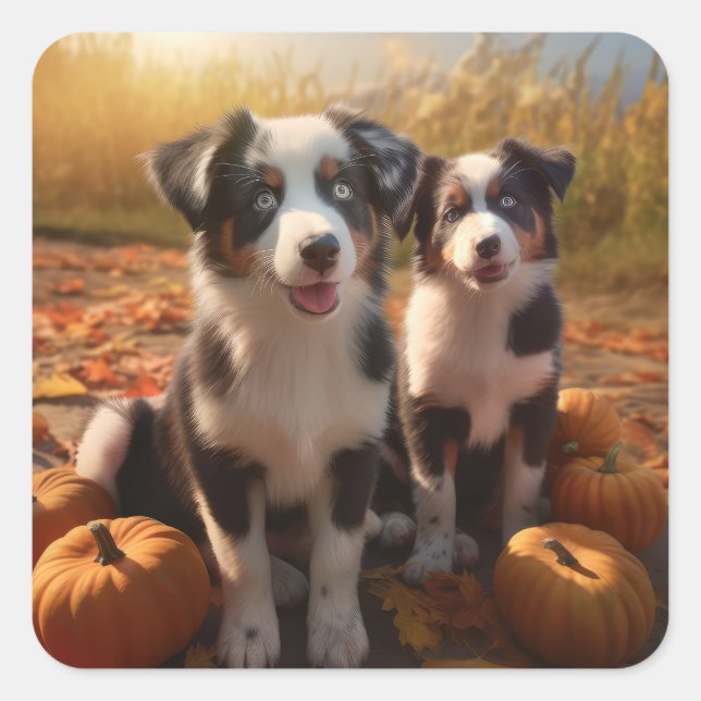 Australischer Schäferhund Welpe Autumn Delight Pum Quadratischer Aufkleber (Vorderseite)