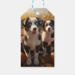 Australischer Schäferhund Welpe Herbstfreude Kürbi Geschenkanhänger