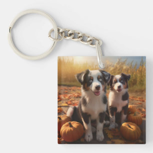 Australischer Schäferhund-Welpe Herbstfreude Kürbi Schlüsselanhänger