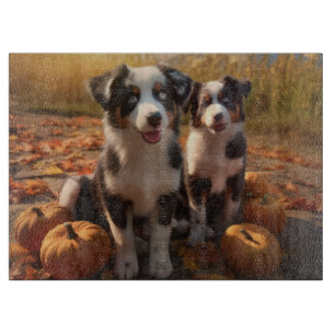 Australischer Schäferhund Welpe Herbstfreude Kürbi Schneidebrett