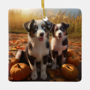 Australischer Schäferhund Welpe Herbstvergnügen Kü Keramikornament