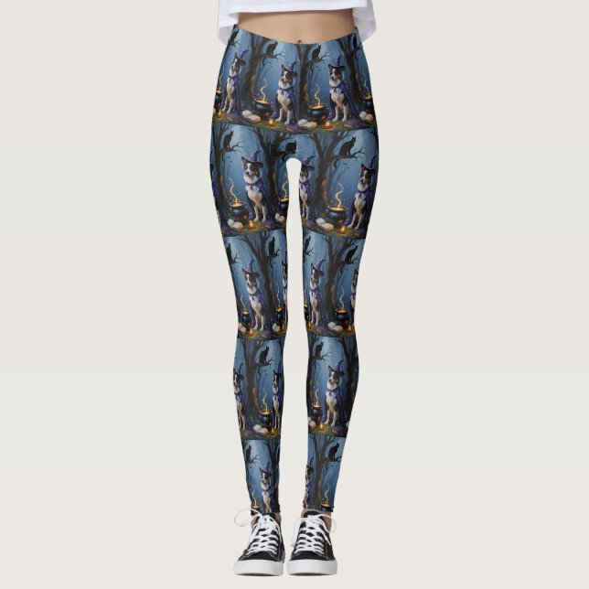 Australischer Schäferhund Whimsical Halloween Male Leggings (Vorderseite)