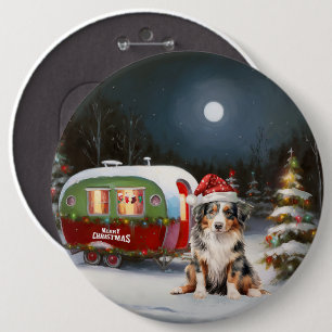 Australischer Schäferhund-Wohnwagen-Weihnachtsaben Button