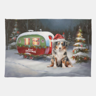 Australischer Schäferhund-Wohnwagen-Weihnachtsaben Geschirrtuch