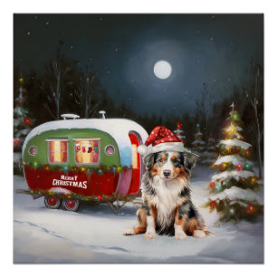 Australischer Schäferhund-Wohnwagen-Weihnachtsaben Poster