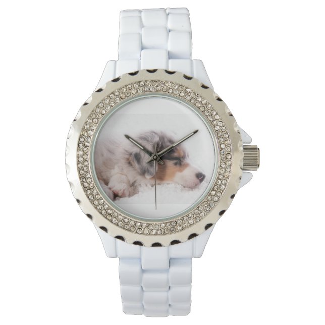 Australischer Schäferwelpen Armbanduhr (Vorderseite)