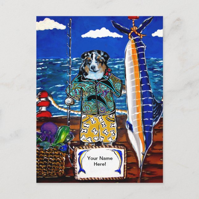 Australischer Schepherd Marlin Fishing Postkarte (Vorderseite)