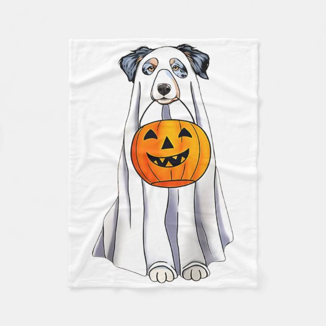 Australischer Shepherd Halloween Funny Ghost-Kostü Fleecedecke (Vorderseite)