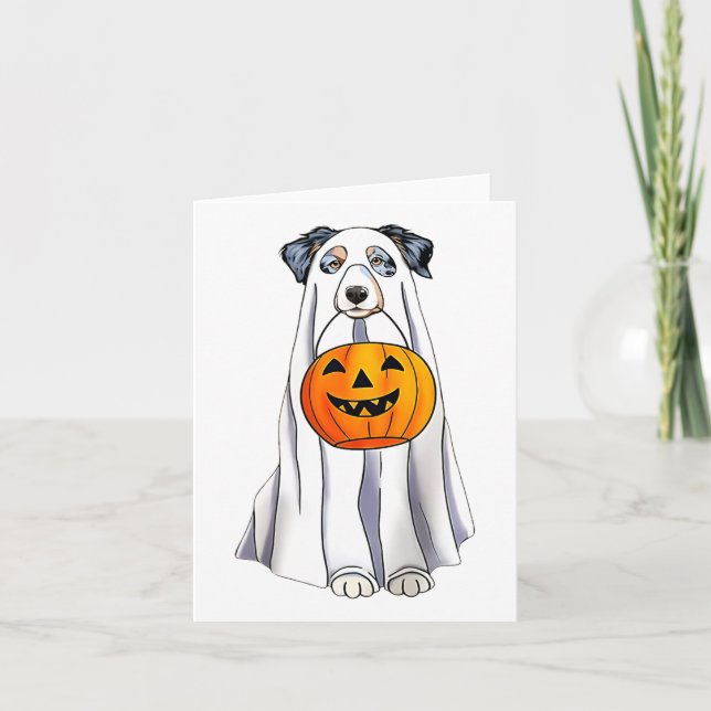 Australischer Shepherd Halloween Funny Ghost-Kostü Karte (Vorderseite)