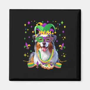 Australischer Shepherd Mardi Gras Masked Beads Eig Magnet