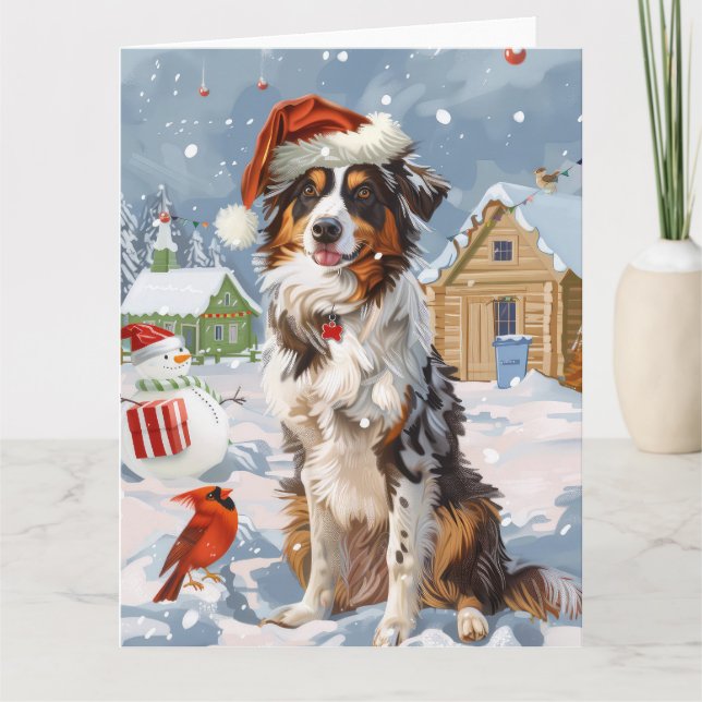 Australischer Shepherd Winter Wonderland Weihnacht Karte (Vorderseite)
