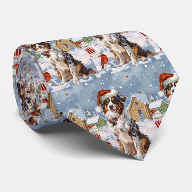 Australischer Shepherd Winter Wonderland Weihnacht Krawatte (Gerollt)