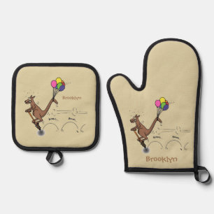 Australischer Spaß Kangaroo Cartoon Illustration Ofenhandschuh & Topflappen-Set