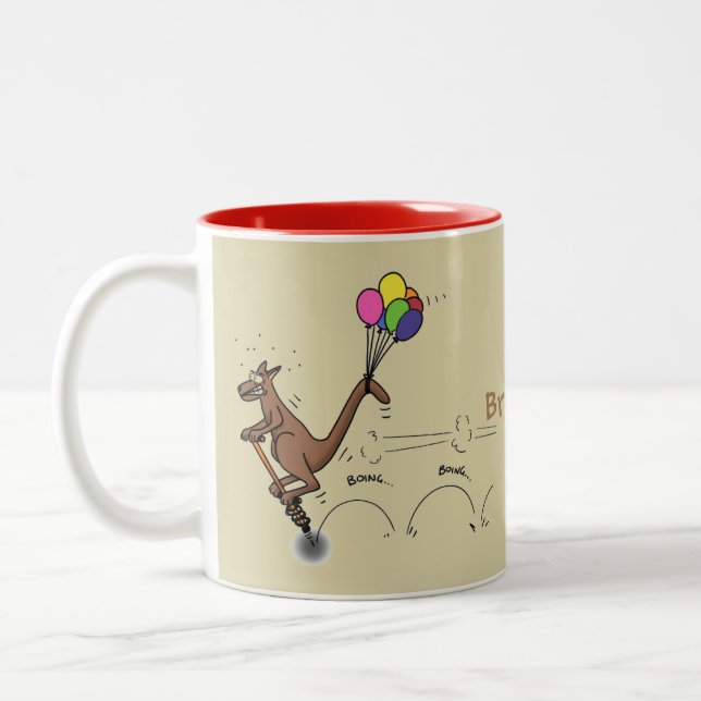 Australischer Spaß Kangaroo Cartoon Illustration Zweifarbige Tasse (Links)