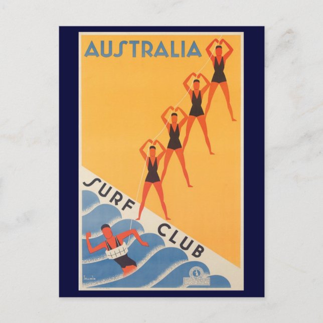 Australischer Surfclub Vintage Poster Postkarte (Vorderseite)
