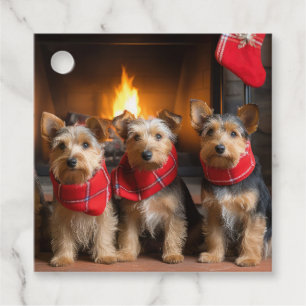 Australischer Terrier am Kamin Weihnachten Geschenkanhänger