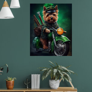 Australischer Terrier fährt Fahrrad am St. Patrick Poster