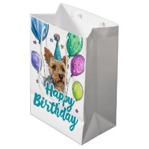 Australischer Terrier Hund mit Luftballons Geburts Mittlere Geschenktüte