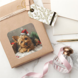 Australischer Terrier Hund Weihnachtsfestlich Quadratischer Aufkleber
