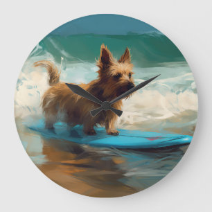 Australischer Terrier Strand Surfen Malerei Große Wanduhr