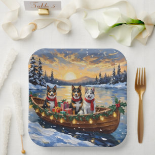 Australischer Tierzüchterhund Weihnachtsboot Urlau Pappteller