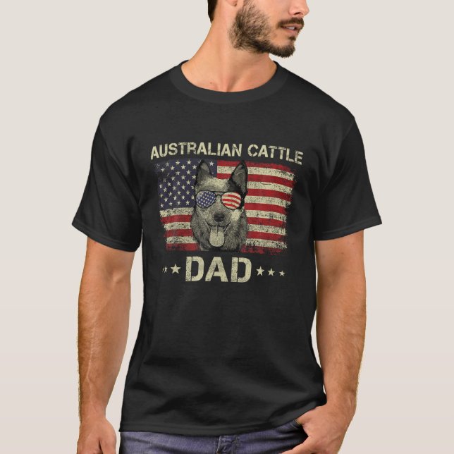 Australischer Vater Hunde liebt amerikanische Flag T-Shirt (Vorderseite)