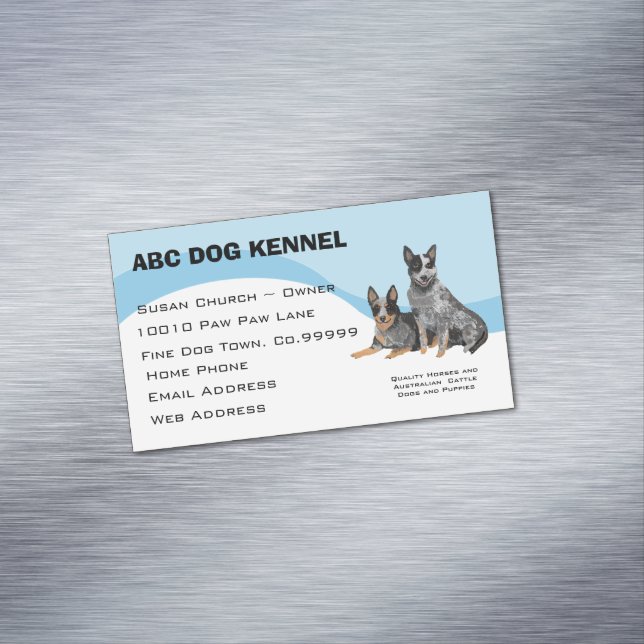 Australischer Vieh-Hund auf blauem Strudel Magnetische Visitenkarte (Beispiel)