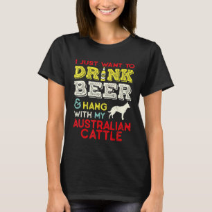 Australischer Viehzucht Papa trinkt Bier mit Hund T-Shirt