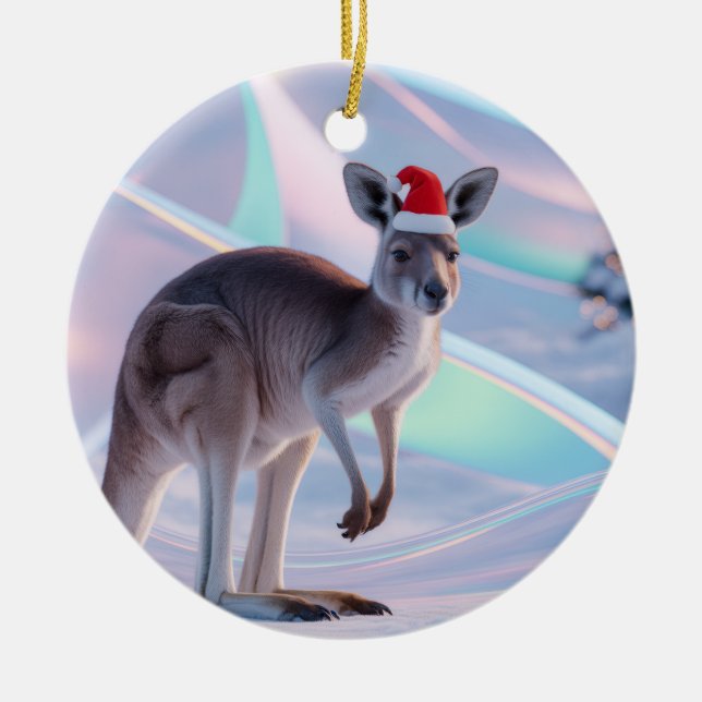 Australischer Weihnachtskangaroo + Santa-Hut-Feier Keramik Ornament (Vorne)