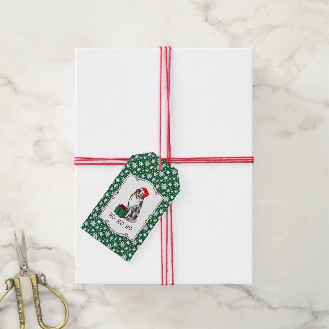 Australischer Weihnachtsschäfer (blauer Merle tan/ Geschenkanhänger (Mit Garn)