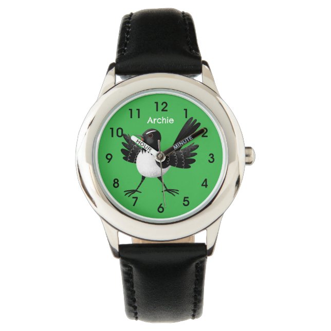 Australischer Willie Wagtail Cartoon Armbanduhr (Vorderseite)